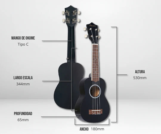 Ukelele Bamboo Soprano Estudio Negro C/Funda